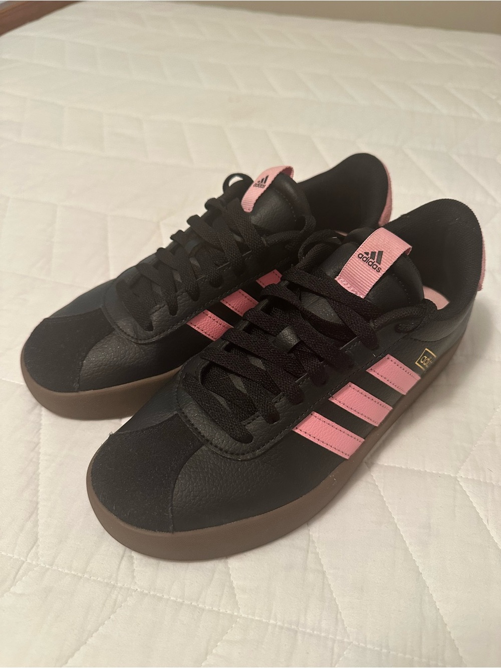 adidas Women’s Black Sneakers with Pink Stripes